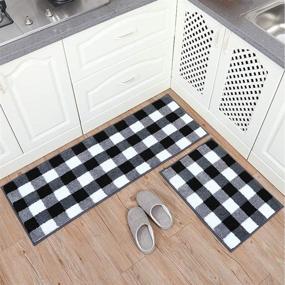 img 1 attached to 🏡 Mehome Black and White Plaid Cotton Rug - Hand-Woven Checkered Door Mat (23.6''x35.4'') for Porch