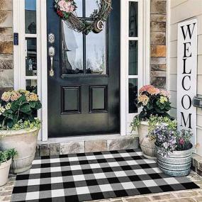img 4 attached to 🏡 Mehome Black and White Plaid Cotton Rug - Hand-Woven Checkered Door Mat (23.6''x35.4'') for Porch