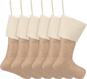 img 3 attached to 🎄 Livder 6-Piece Burlap Christmas Stockings: Festive Fireplace Hangings for DIY Holiday Décor (Flaxen)