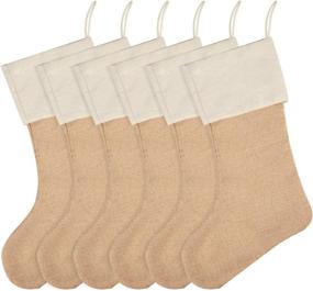 img 4 attached to 🎄 Livder 6-Piece Burlap Christmas Stockings: Festive Fireplace Hangings for DIY Holiday Décor (Flaxen)