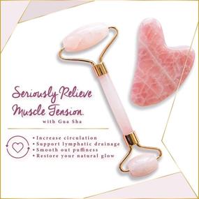 img 1 attached to ✨ Rose Quartz Jade Roller - Premium Quality Cosmetic Product for Eliminating Fine Lines & Wrinkles, Reducing Muscle Tension with Noiseless Use, Double-Sided Design, and Gua Sha Included