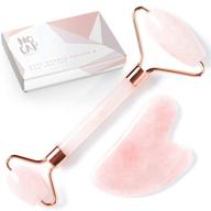 ✨ rose quartz jade roller - premium quality cosmetic product for eliminating fine lines & wrinkles, reducing muscle tension with noiseless use, double-sided design, and gua sha included logo