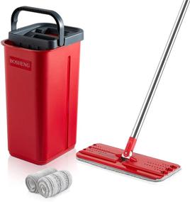 img 4 attached to 🧹 BOSHENG Flat Floor Mop and Bucket Set: Efficient Wet and Dry Cleaning for Hardwood, Laminate, and Tile Floors with Wringer, 3 Washable Microfiber Pads Included