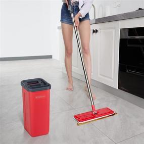 img 1 attached to 🧹 BOSHENG Flat Floor Mop and Bucket Set: Efficient Wet and Dry Cleaning for Hardwood, Laminate, and Tile Floors with Wringer, 3 Washable Microfiber Pads Included