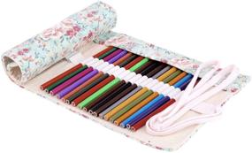 img 4 attached to 🎨 Molshine Handmade Canvas Flowers Style Colored Pencils Wrap 48 Holes: Cute, Multi-Purpose Pen Holder Case