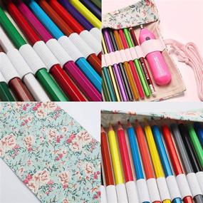 img 1 attached to 🎨 Molshine Handmade Canvas Flowers Style Colored Pencils Wrap 48 Holes: Cute, Multi-Purpose Pen Holder Case