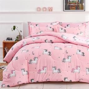 img 3 attached to 🦄 Uozzi Bedding Unicorn Pink Twin Size Bed in a Bag - Reversible Comforter Set with Rainbow Star - Soft Microfiber, 6 Pieces (1 Comforter, 2 Pillow Shams, 1 Flat Sheet, 1 Fitted Sheet, 1 Pillowcases)