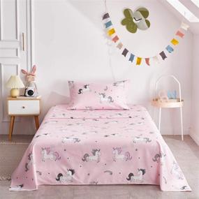 img 1 attached to 🦄 Uozzi Bedding Unicorn Pink Twin Size Bed in a Bag - Reversible Comforter Set with Rainbow Star - Soft Microfiber, 6 Pieces (1 Comforter, 2 Pillow Shams, 1 Flat Sheet, 1 Fitted Sheet, 1 Pillowcases)