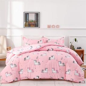 img 2 attached to 🦄 Uozzi Bedding Unicorn Pink Twin Size Bed in a Bag - Reversible Comforter Set with Rainbow Star - Soft Microfiber, 6 Pieces (1 Comforter, 2 Pillow Shams, 1 Flat Sheet, 1 Fitted Sheet, 1 Pillowcases)