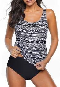 img 4 attached to 🌺 Floral Printed Modest Two Piece Bathing Suits for Women: Yonique Loose Fit Blouson Tankini Swimsuits