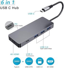 img 3 attached to 🔌 6-in-1 USB C Hub with 3 USB 3.0, 4K HDMI, PD Power Delivery (Thunderbolt 3), Data Transmission - Zedela USB C Adapter for MacBook Pro/Air, iPad Pro, ChromeBook, and More Type C Laptops