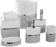 🛁 gray & white damask 6-piece bathroom accessory set by creative scents - includes decorative soap dispenser, soap dish, tumbler, toothbrush holder, tissue cover, wastebasket logo