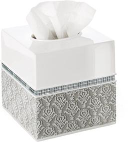 img 1 attached to 🛁 Gray & White Damask 6-Piece Bathroom Accessory Set by Creative Scents - Includes Decorative Soap Dispenser, Soap Dish, Tumbler, Toothbrush Holder, Tissue Cover, Wastebasket