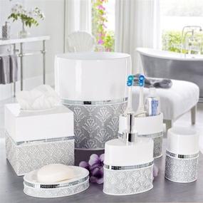 img 3 attached to 🛁 Gray & White Damask 6-Piece Bathroom Accessory Set by Creative Scents - Includes Decorative Soap Dispenser, Soap Dish, Tumbler, Toothbrush Holder, Tissue Cover, Wastebasket