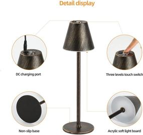 img 2 attached to 🍃 Cordless Table Lamp, Rechargeable Desk Lamp with 4000mAh Battery, Adjustable 3-Level Brightness Night Light, Elegant Metal Shell, Minimalist Design for Reading, Couple Dinner, Coffee Table, Restaurant, Bedroom (Vintage Copper)