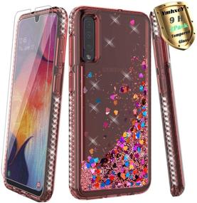 img 4 attached to 📱 YmhxcY Galaxy A50 Case with Tempered Glass Screen Protector [2 Pack] - Sparkling Liquid Waterfall Flowing Glitter Phone Cover for Samsung Galaxy A50 2019 6.4