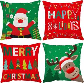 img 4 attached to 🎄 Set of 4 Velvet Merry Christmas Pillow Covers 20x20 - Red Green Xmas Holiday Throw Pillow Cases - Soft Christmas Tree Cushion Covers for Outdoor Home Bed Sofa Couch (20 Inch)