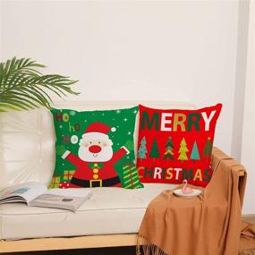 img 2 attached to 🎄 Set of 4 Velvet Merry Christmas Pillow Covers 20x20 - Red Green Xmas Holiday Throw Pillow Cases - Soft Christmas Tree Cushion Covers for Outdoor Home Bed Sofa Couch (20 Inch)