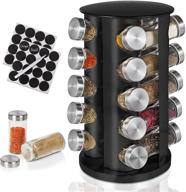 🌶️ countertop spice rack organizer - rotating spice rack with jars, shelf, and stand - black logo