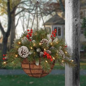 img 3 attached to 🎄 National Tree Company Pre-Lit Artificial Christmas Hanging Basket, Frosted Berry - 20 Inches, White LED Lights