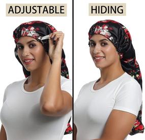 img 1 attached to 💤 Adjustable Hair Bonnet for Braids and Curly Hair - SAYMRE Satin Silky Sleep Cap