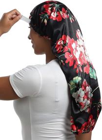 img 4 attached to 💤 Adjustable Hair Bonnet for Braids and Curly Hair - SAYMRE Satin Silky Sleep Cap