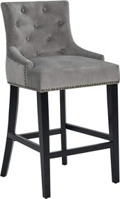 img 3 attached to 💺 GREY Iconic Home Lyric Counter Stool Chair Button Tufted Velvet Upholstered Nailhead Trim Swoop Arm Seat Pull Ring Espresso Finished Tapered Wood Legs Modern Transitional