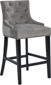 img 2 attached to 💺 GREY Iconic Home Lyric Counter Stool Chair Button Tufted Velvet Upholstered Nailhead Trim Swoop Arm Seat Pull Ring Espresso Finished Tapered Wood Legs Modern Transitional