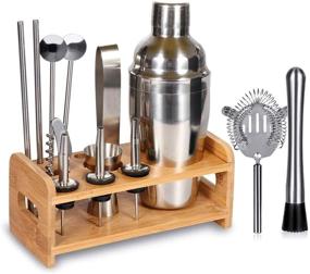 img 3 attached to 🎁 Christmas Gift Set: 15-Piece Kit for Bartenders with Stand - SUPERSUN Home Bar Accessories - Martini Shaker Set featuring Built-in Strainer, Muddler, Jigger, and 304 Stainless Steel Drink Shaker