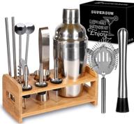 🎁 christmas gift set: 15-piece kit for bartenders with stand - supersun home bar accessories - martini shaker set featuring built-in strainer, muddler, jigger, and 304 stainless steel drink shaker logo