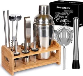 img 4 attached to 🎁 Christmas Gift Set: 15-Piece Kit for Bartenders with Stand - SUPERSUN Home Bar Accessories - Martini Shaker Set featuring Built-in Strainer, Muddler, Jigger, and 304 Stainless Steel Drink Shaker