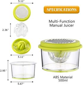 img 2 attached to 🍊 Citrus Orange Juicer and Lemon Hand Squeezer with 16OZ Measuring Cup Grater - Multi-function Manual Juicer with Various Reamers, Non-Slip Base, and Ginger Garlic Cheese Grater