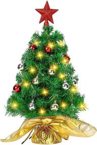 img 4 attached to 🎄 Joiedomi 23” Prelit Tabletop Christmas Tree: 100 Branch Tips, DIY Kits, Red Star Treetop & Ornaments - Gold Cloth Bag Included!