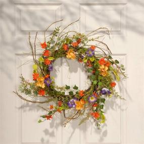 img 3 attached to 🌼 Vibrant 22-Inch Mixed Morning Glory Flower Wreath by National Tree Company - Perfect for Front Door/Home Decoration in Spring & Summer