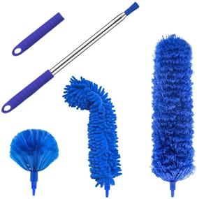 img 4 attached to Telescoping Microfiber Duster with 100 Inch Extension Pole - Reusable, Washable, Bendable Feather Duster for Ceiling Fans and More