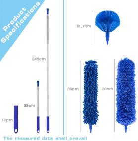 img 3 attached to Telescoping Microfiber Duster with 100 Inch Extension Pole - Reusable, Washable, Bendable Feather Duster for Ceiling Fans and More