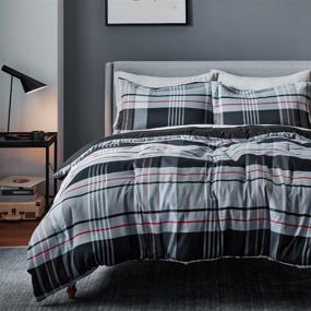 img 4 attached to 🛏️ Bedsure Plaid Queen Comforter Set - Grid Black and Grey Lightweight Comforter for Men - Includes 2 Pillow Shams - Queen Size (88"×88")