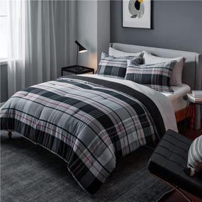 img 3 attached to 🛏️ Bedsure Plaid Queen Comforter Set - Grid Black and Grey Lightweight Comforter for Men - Includes 2 Pillow Shams - Queen Size (88"×88")