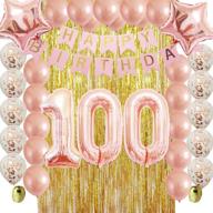 🎉 rose gold 100th birthday party decorations supplies set - ideal for women, men, and adults - includes gold metallic foil curtain, confetti balloons, and latex balloons for photo booth, table, and wall backdrop логотип