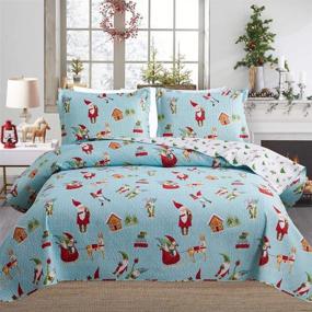 img 4 attached to 🎅 Christmas Quilt Set Queen Size 90"x90", Microfiber 3 Piece Festive Bedding Set in Smuge Design, Reversible Santa Claus Gnome Bedspread Coverlet Blanket, Xmas Bed Decor, Includes 1 Bed Cover and 2 Pillow Shams