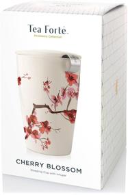 img 2 attached to 🍵 Ceramic Tea Infuser Cup - Tea Forte Kati Cup Cherry Blossoms: Steep Loose Leaf Tea with Infuser Basket and Lid