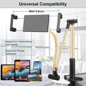 img 1 attached to 📱 Aqonsie Gooseneck Phone Holder Bed Mount Clip with 360° Rotation- Flexible & Hard Arm Bracket for iPad, Tablet, 4-14" Phones - Foldable Cell Phone Stand for Desk, Bed, Sofa, Kitchen, Office (Gold)