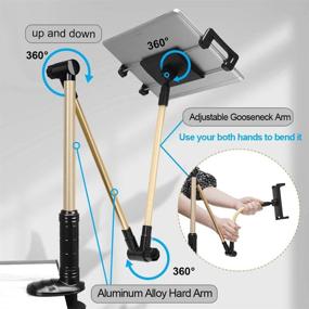 img 2 attached to 📱 Aqonsie Gooseneck Phone Holder Bed Mount Clip with 360° Rotation- Flexible & Hard Arm Bracket for iPad, Tablet, 4-14" Phones - Foldable Cell Phone Stand for Desk, Bed, Sofa, Kitchen, Office (Gold)