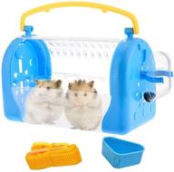🏠 portable hamster cage with water bottle and food bowl - ideal travel carrier for african miniature rabbit, chinchilla, squirrel, and mouse - includes nylon strap logo