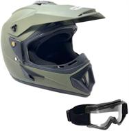 off road mx atv dirt bike motocross utv helmet - military green (medium) with included goggles logo