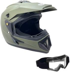 img 4 attached to Off Road MX ATV Dirt Bike Motocross UTV Helmet - Military Green (Medium) with included goggles