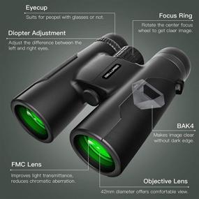 img 3 attached to Waterproof Compact Binoculars with Harness Strap Bag - 12x42 Binoculars for 🔭 Adults, Ideal for Bird Watching, Hunting, Concerts, Sports Events - BAK4 Prism FMC Lens