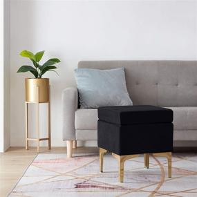 img 3 attached to 🪑 Ornavo Home Madison Modern Contemporary Square Velvet Upholstered Ottoman with Gold Metal Legs - Black, Ideal as a Vanity Chair