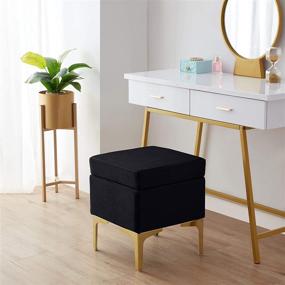 img 2 attached to 🪑 Ornavo Home Madison Modern Contemporary Square Velvet Upholstered Ottoman with Gold Metal Legs - Black, Ideal as a Vanity Chair