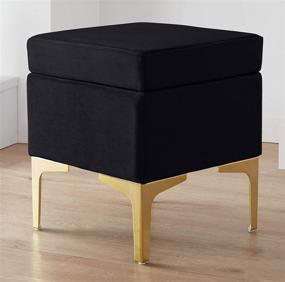 img 4 attached to 🪑 Ornavo Home Madison Modern Contemporary Square Velvet Upholstered Ottoman with Gold Metal Legs - Black, Ideal as a Vanity Chair